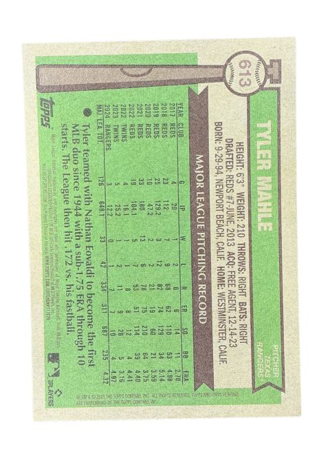 2025 Topps Heritage Tyler Mahle #613 Back