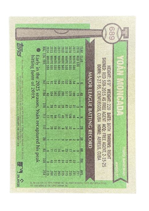 2025 Topps Heritage Yoan Moncada #689 Back