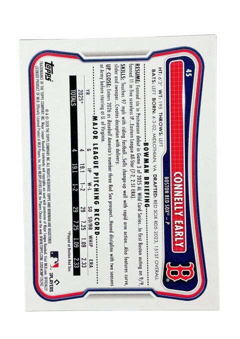 2026 Topps Bowman Baseball Connelly Early RC #45 Back