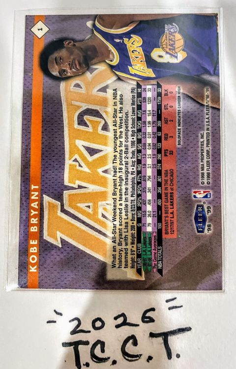 1998 Fleer Basketball Kobe Bryant #1 Back