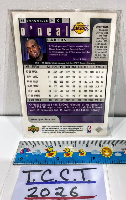 1998 Upper Deck Shaquille O'Neal Collector's Choice #68 Back